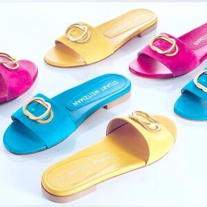 Stuart Weitzman Caios Caicos Suede Slide Sandals in Cerulean Blue size 7